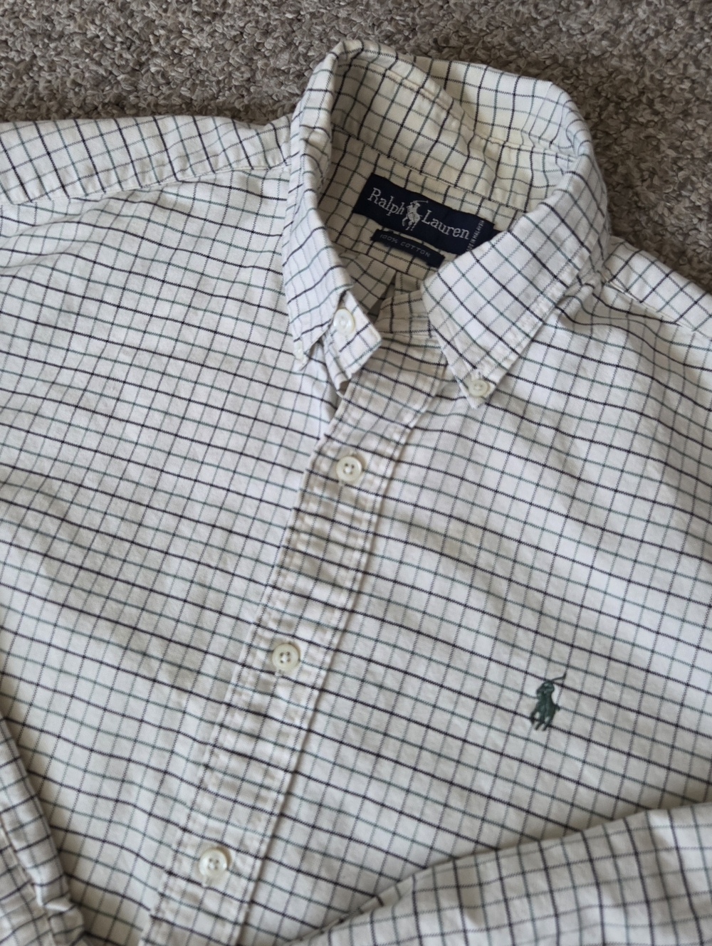 Ralph Lauren Shirt Mens L Tattersall Plaid Button Down Green Pony 100% Cotton